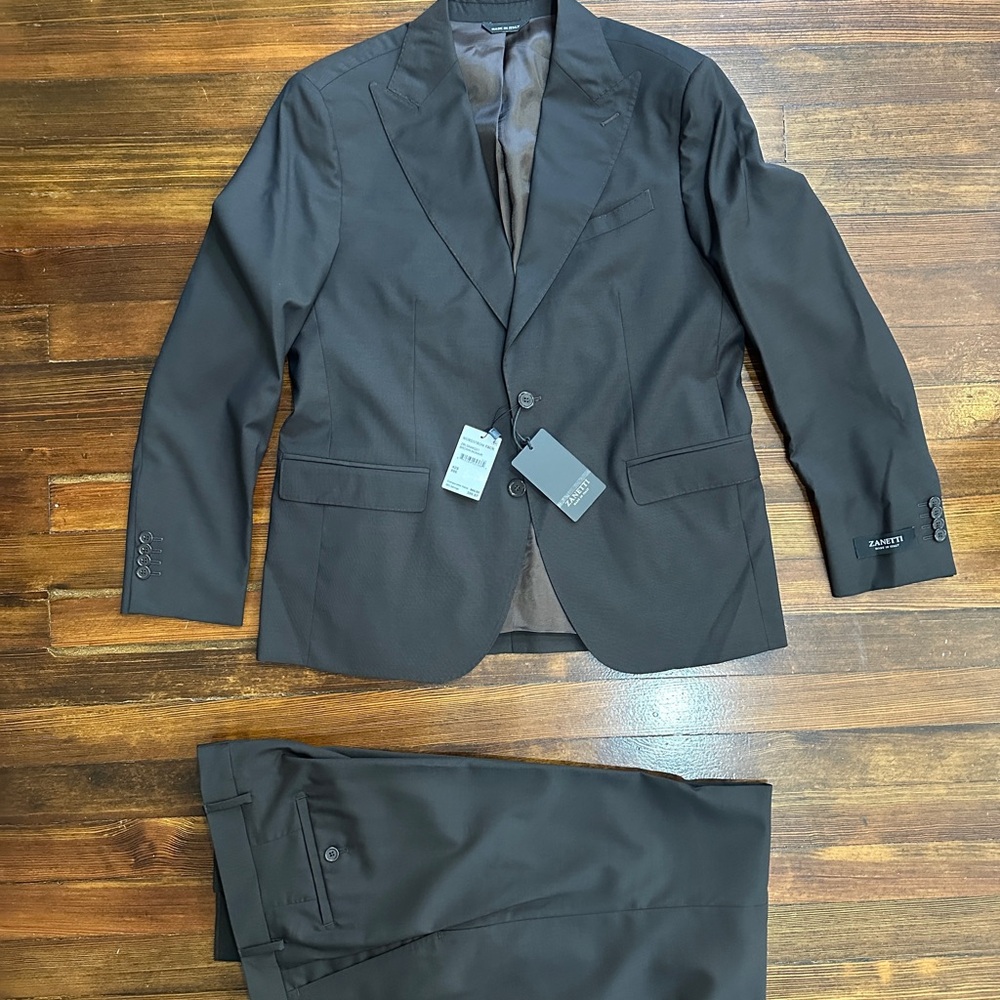 NWT Zanetti Brown 100% Wool made in Italy Napoli suit